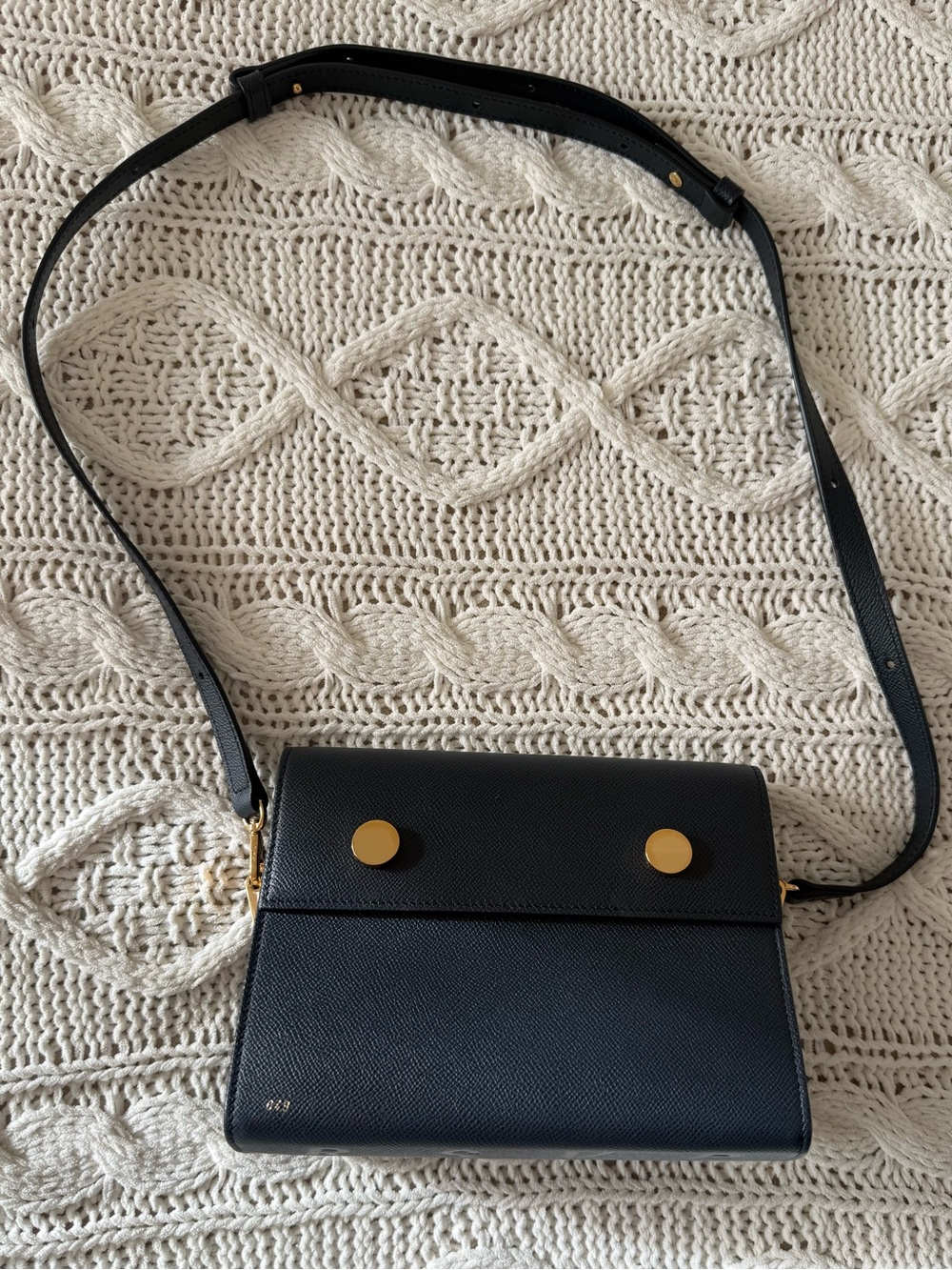 RSVP Paris Duo Grained Navy Leather Crossbody Bag with Gold Accents